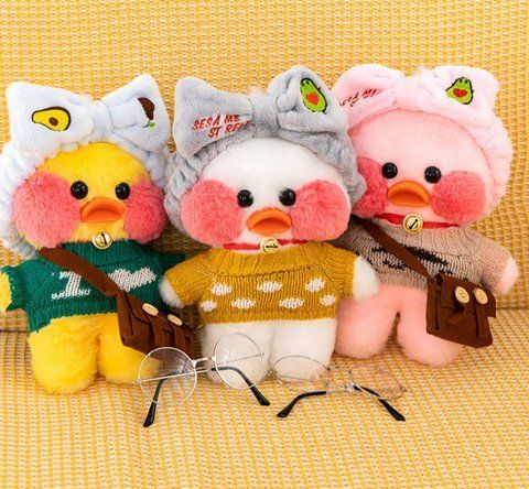 М'яка іграшка Huada Toys качечка в окулярах Lalafanfan 35 см, плюшева качка в одязі Cafe mimi duck Лалафанфан TV1000PCS фото