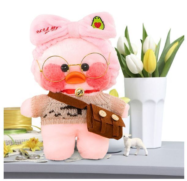 М'яка іграшка Huada Toys качечка в окулярах Lalafanfan 35 см, плюшева качка в одязі Cafe mimi duck Лалафанфан TV1000PCS фото