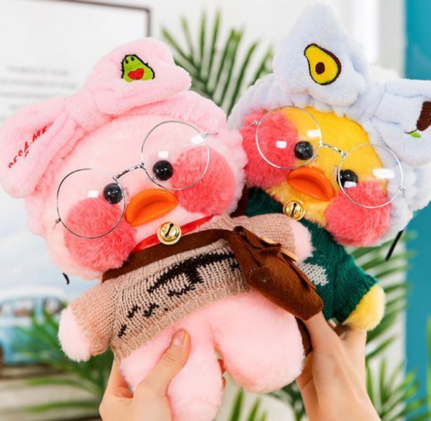 М'яка іграшка Huada Toys качечка в окулярах Lalafanfan 35 см, плюшева качка в одязі Cafe mimi duck Лалафанфан TV1000PCS фото