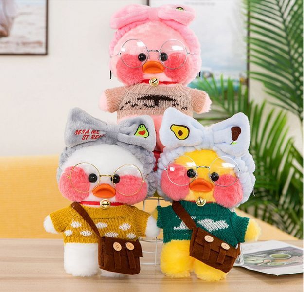 М'яка іграшка Huada Toys качечка в окулярах Lalafanfan 35 см, плюшева качка в одязі Cafe mimi duck Лалафанфан TV1000PCS фото