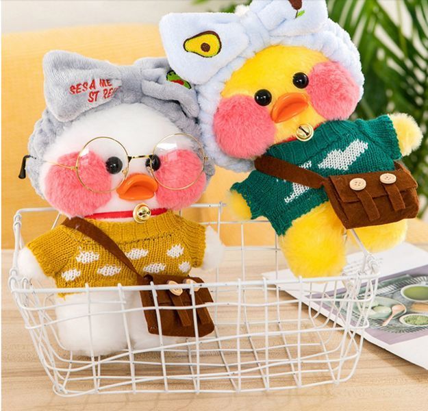 М'яка іграшка Huada Toys качечка в окулярах Lalafanfan 35 см, плюшева качка в одязі Cafe mimi duck Лалафанфан TV1000PCS фото