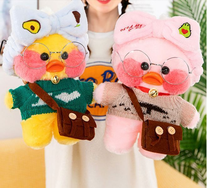 М'яка іграшка Huada Toys качечка в окулярах Lalafanfan 35 см, плюшева качка в одязі Cafe mimi duck Лалафанфан TV1000PCS фото