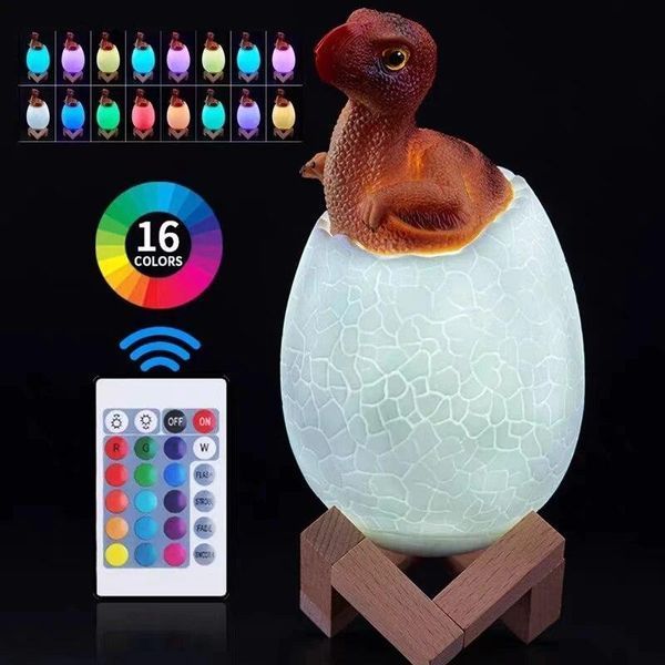 Дитячий світильник Sunroz 3D Dinozaur Lamp лампа-нічник "Динозаврик у яйці" з пультом ДК NEV0777 фото