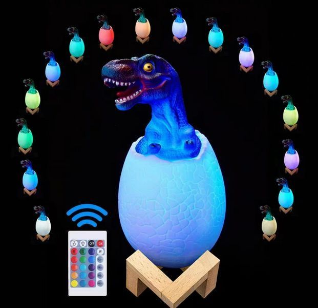 Дитячий світильник Sunroz 3D Dinozaur Lamp лампа-нічник "Динозаврик у яйці" з пультом ДК NEV0777 фото