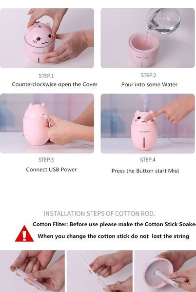 Зволожувач повітря Humidifier Нічник Котик 320 мл USB ультразвуковий HM2 фото