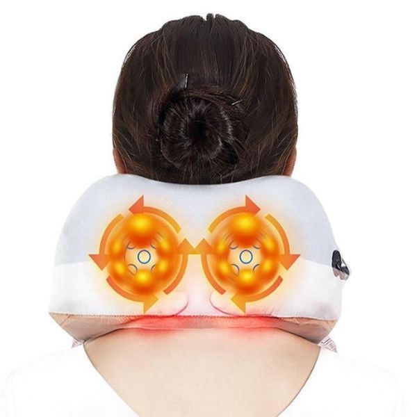 Масажна подушка роликовий масажер для спини, шиї Shaped Massage Pillow з підігрівом роликами вібрацій VEN0226 фото