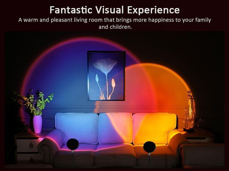 Проєкційна різнобарвна RGB LED-лампа Sunset Lamp з ефектом заходу з пультом, світильник заходу/розсвітла, 1 VEN212 фото