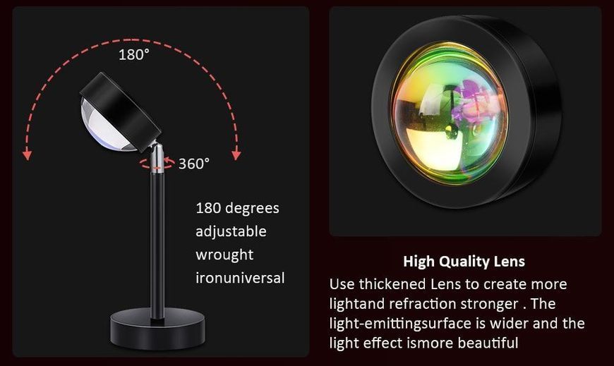 Проєкційна різнобарвна RGB LED-лампа Sunset Lamp з ефектом заходу з пультом, світильник заходу/розсвітла, 1 VEN212 фото