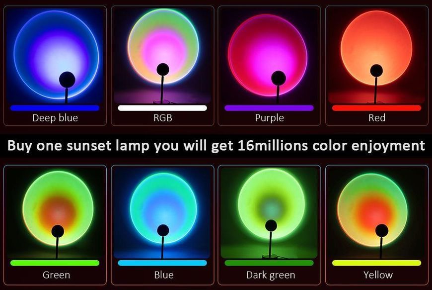Проєкційна різнобарвна RGB LED-лампа Sunset Lamp з ефектом заходу з пультом, світильник заходу/розсвітла, 1 VEN212 фото