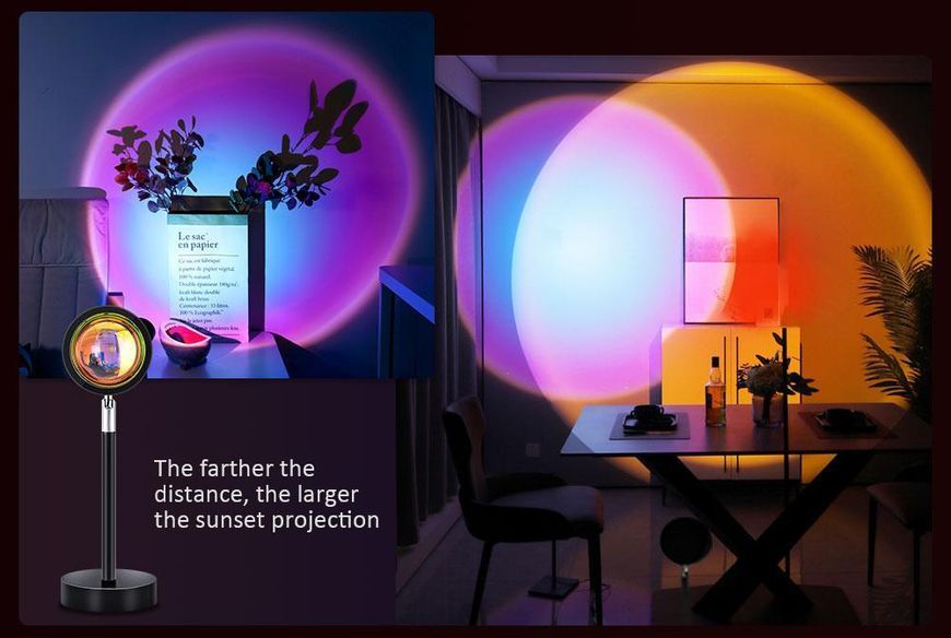 Проєкційна різнобарвна RGB LED-лампа Sunset Lamp з ефектом заходу з пультом, світильник заходу/розсвітла, 1 VEN212 фото