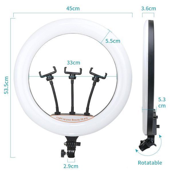 Кільцева LED-лампа RGB Ring Fill Light 45 см сенсорне керування + пульт і 3 тримачі для телефона VEN14945CM фото