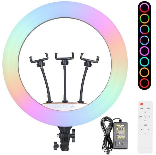 Кільцева LED-лампа RGB Ring Fill Light 45 см сенсорне керування + пульт і 3 тримачі для телефона VEN14945CM фото