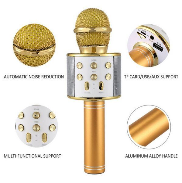 Bluetooth мікрофон-караоке WS-858 з динаміком (колонкою), слотом USB, FM тюнером TV66 фото