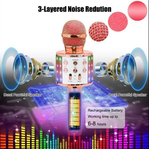 Bluetooth мікрофон-караоке WS-858 з динаміком (колонкою), слотом USB, FM тюнером TV66 фото