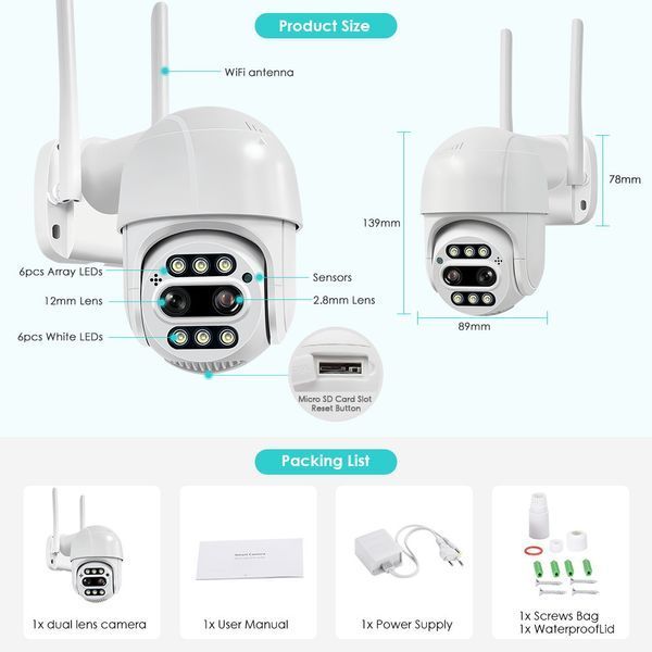 Камера поворотная видеонаблюдения 4к 5 мп WI-FI наружная уличная 8X ЗУМ ICSEE VEN0200 фото