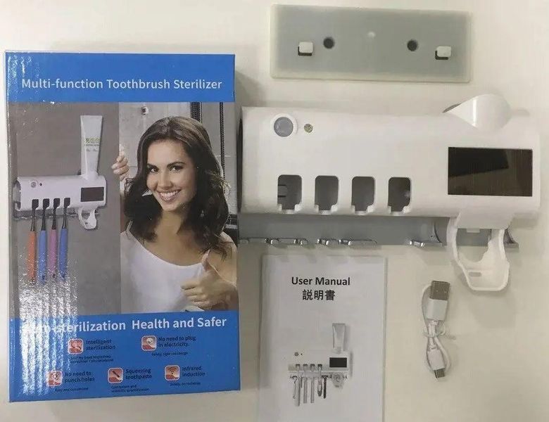 Стерилізатор для зубних щіток на 4 секції з дозатором Multi-function Toothbrush Sterilizer (UV стерилізатор) VEN0318566A фото