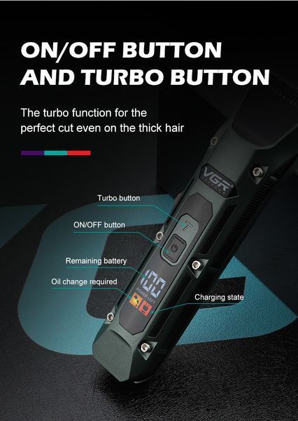 Акумуляторна машинка для стрижки VGR V-696 з насадками та LCD дисплеєм/USB зарядка VGR696 фото