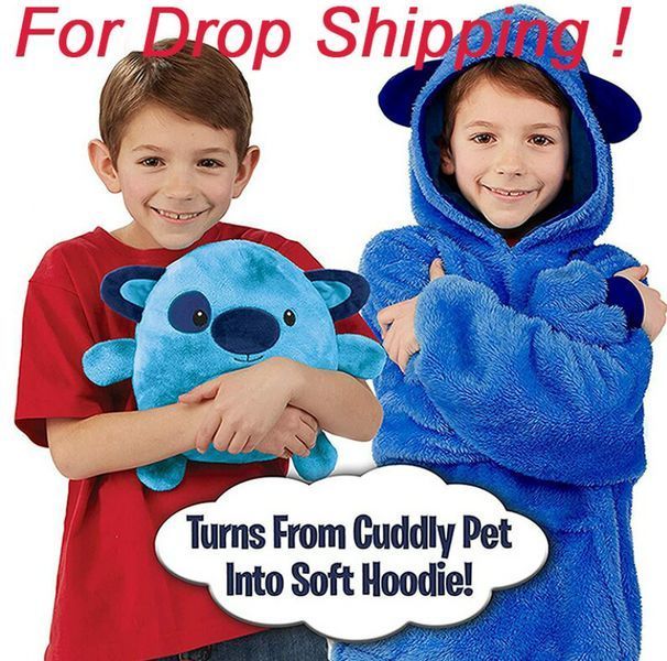 Дитячий плед-худі толстовка халат з капюшоном і рукавами 3 в 1 Huggle Pets Hoodie Синій TV-094 фото