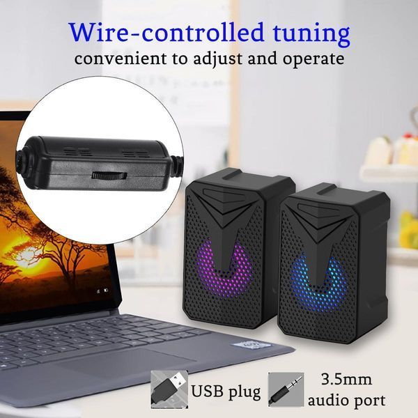 Колонки для ПК Aoas e-005, з підтримкою USB 2.0 зі світлодіодною підсвіткою, 3,5 мм. Колір &mdash; Чорний VEN0289 фото