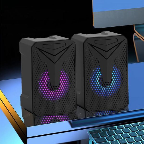 Колонки для ПК Aoas e-005, з підтримкою USB 2.0 зі світлодіодною підсвіткою, 3,5 мм. Колір &mdash; Чорний VEN0289 фото