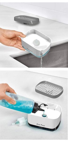 Дозатор для мийного засобу натискний з губкою Soap pump and sponge Біло-сірий VEN0218213 фото
