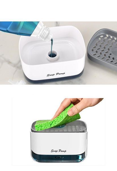 Дозатор для мийного засобу натискний з губкою Soap pump and sponge Біло-сірий VEN0218213 фото