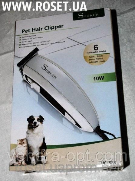 Машинка для стрижки собак і котів Surker HC-585 Pet Hair Clipper з насадками 6, тример Суркер 585 5-87 фото