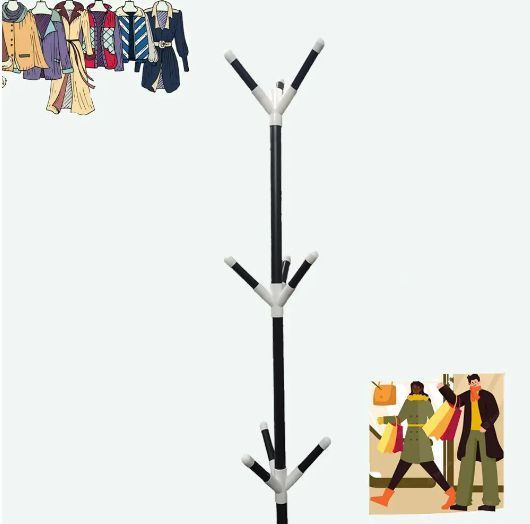 Вешалка для пола черная разборная вешалка для одежды в прихожую Coat Rack 12 крючков BR00053 VE53 фото