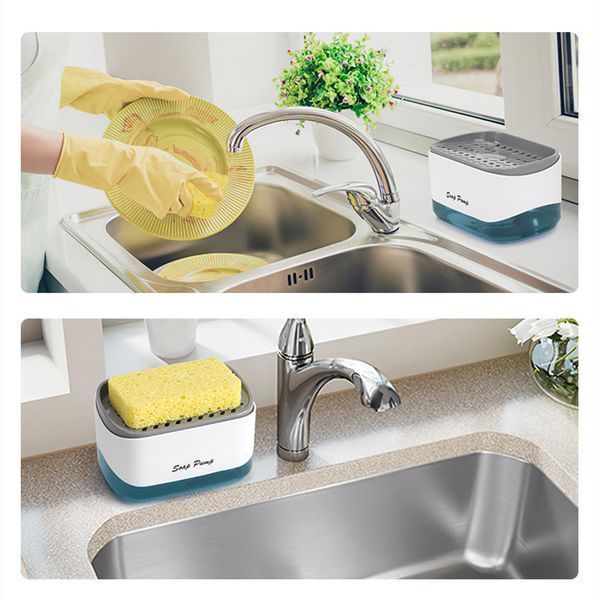 Дозатор для мийного засобу натискний з губкою Soap pump and sponge Біло-сірий VEN0218213 фото