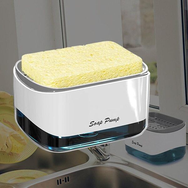 Дозатор для мийного засобу натискний з губкою Soap pump and sponge Біло-сірий VEN0218213 фото