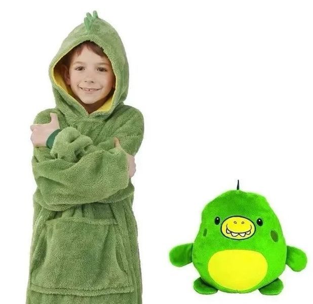 Дитячий плед-худі толстовка халат з капюшоном і рукавами 3 в 1 Huggle Pets Hoodie зелений TV-094 фото