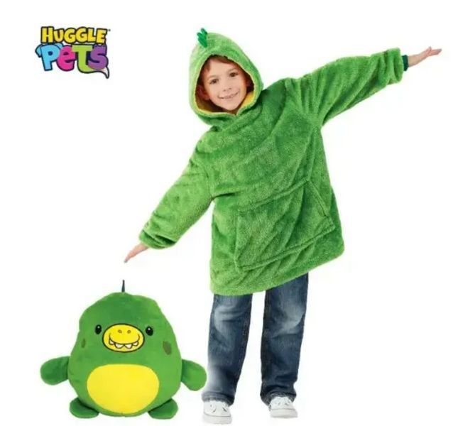 Дитячий плед-худі толстовка халат з капюшоном і рукавами 3 в 1 Huggle Pets Hoodie зелений TV-094 фото