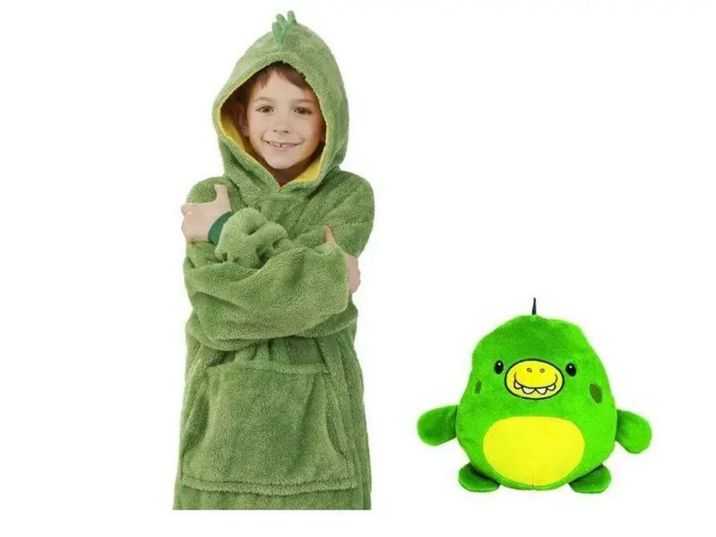 Дитячий плед-худі толстовка халат з капюшоном і рукавами 3 в 1 Huggle Pets Hoodie зелений TV-094 фото