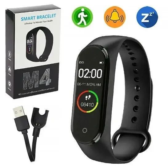 Фітнес браслет Smart Band М4 Чорний вимірювання АТ і насичення кисню в крові Крокомір M4 фото
