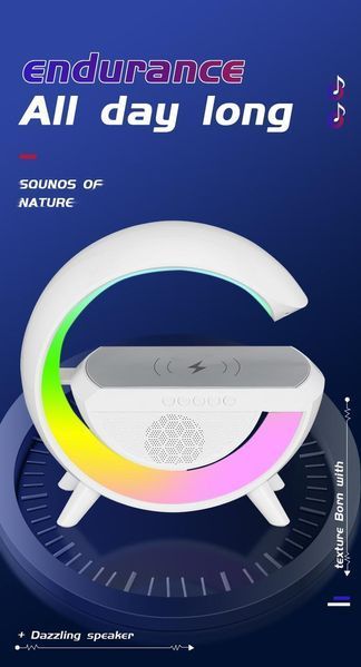 Настільна лампа, нічник RGB 3-in-1 HM-3130 Rainbow Light-Wireless Charger-Speaker з бездротовою зарядкою (24) 2301-40 фото