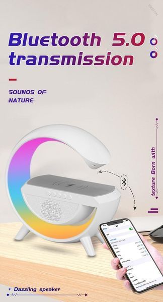 Настільна лампа, нічник RGB 3-in-1 HM-3130 Rainbow Light-Wireless Charger-Speaker з бездротовою зарядкою (24) 2301-40 фото