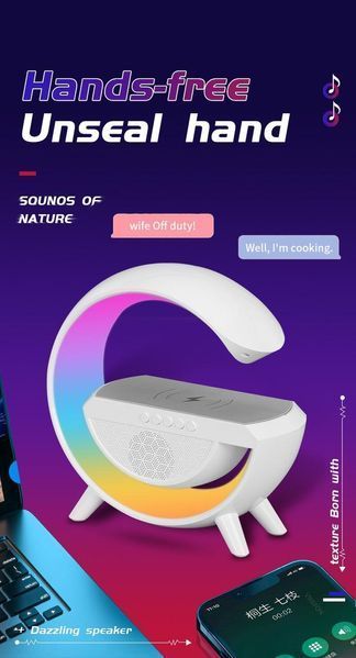 Настільна лампа, нічник RGB 3-in-1 HM-3130 Rainbow Light-Wireless Charger-Speaker з бездротовою зарядкою (24) 2301-40 фото