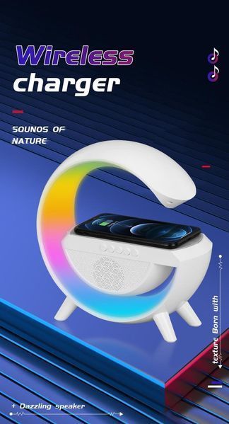 Настільна лампа, нічник RGB 3-in-1 HM-3130 Rainbow Light-Wireless Charger-Speaker з бездротовою зарядкою (24) 2301-40 фото