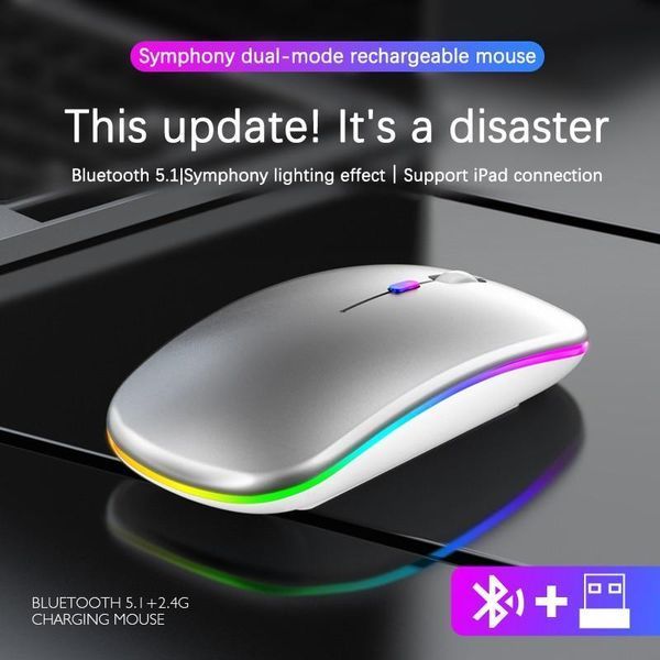 Беспроводная бесшумная мышь BauTech Со светодиодной RGB подсветкой аккумуляторная Bluetooth + 2.4 ГГц тихая VEN274 фото