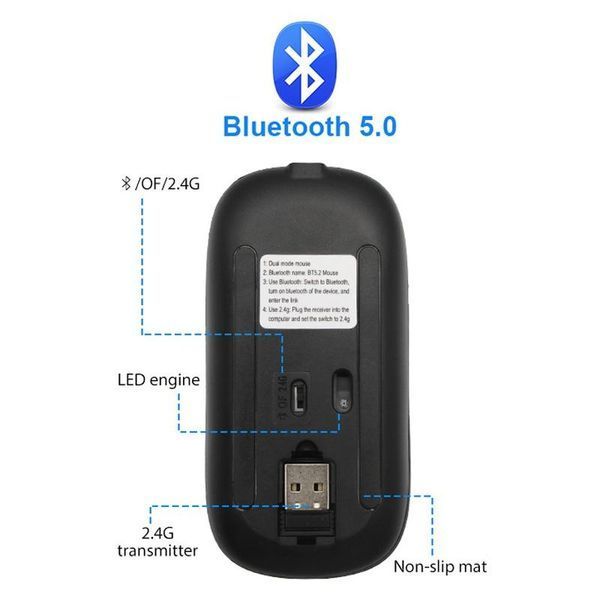Беспроводная бесшумная мышь BauTech Со светодиодной RGB подсветкой аккумуляторная Bluetooth + 2.4 ГГц тихая VEN274 фото