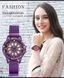 Женские часы Flower Diamond с вращающимся циферблатом фиолетовые и каучуковым ремнем на магнитной застежке W8 фото 1