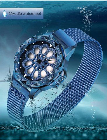 Жіночий годинник Flower Diamond з обертовим циферблатом фіолетовий і каучуковим ременем на магнітній застібці W8S фото