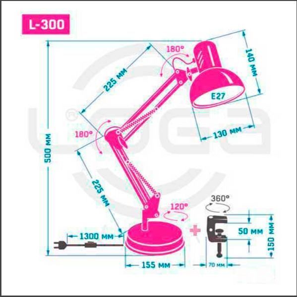 Лампа настольная Wright AT-1002,черная, белая TV900 фото