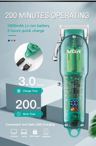 Профессиональная машинка для стрижки VGR Professional Clipper Transparent Green V-660 (20) VEN660 фото