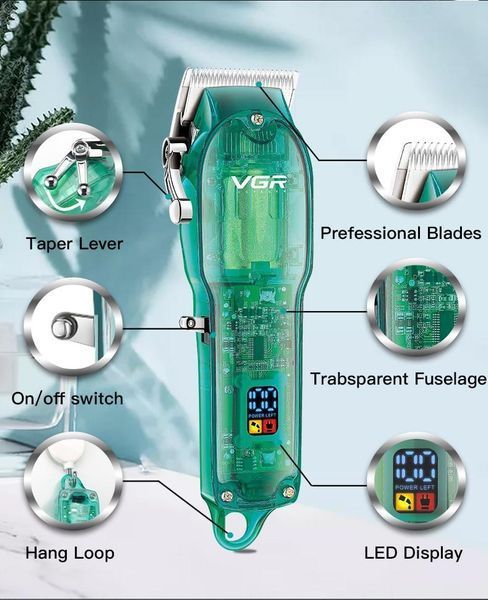 Профессиональная машинка для стрижки VGR Professional Clipper Transparent Green V-660 (20) VEN660 фото