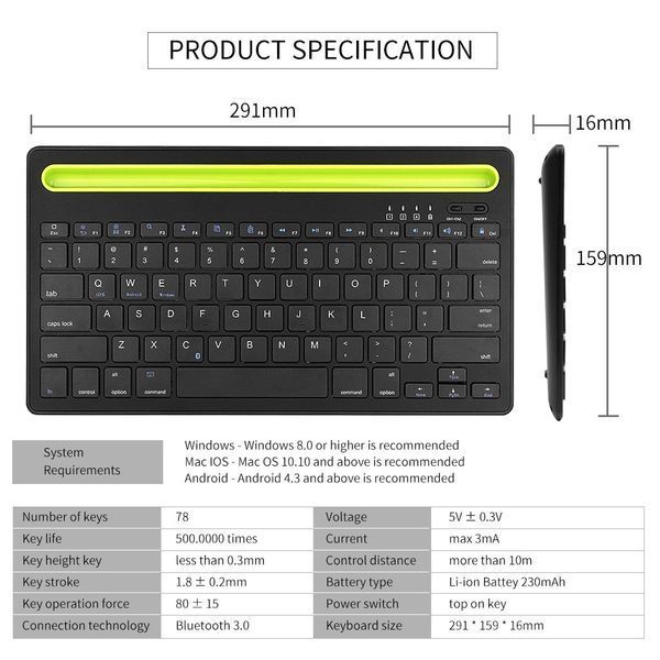 Беспроводная клавиатура с подставкой для планшета и телефона Bluetooth-клавіатура Sandy BK 230 Black (20) VEN0328 фото