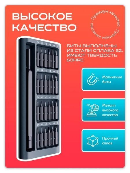 Набір викруток 25 в 1 магнітні Біти Torx Hex Precision DIY розбірний мінічохол VEN15410C фото