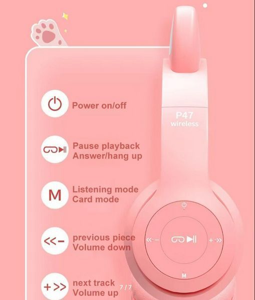 Беспроводные наушники &laquo;кошачьи уши&raquo; с микрофоном, Bluetooth-наушники Cat Ear P47 TVP47M фото