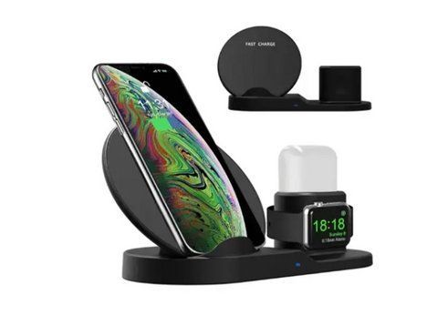 Бездротова зарядка 3 в 1 wireless charger 3 in 1 для смартфона смарт-годинника навушників із захистом A71 фото