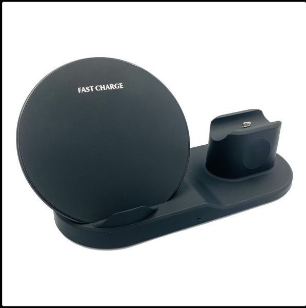 Бездротова зарядка 3 в 1 wireless charger 3 in 1 для смартфона смарт-годинника навушників із захистом A71 фото